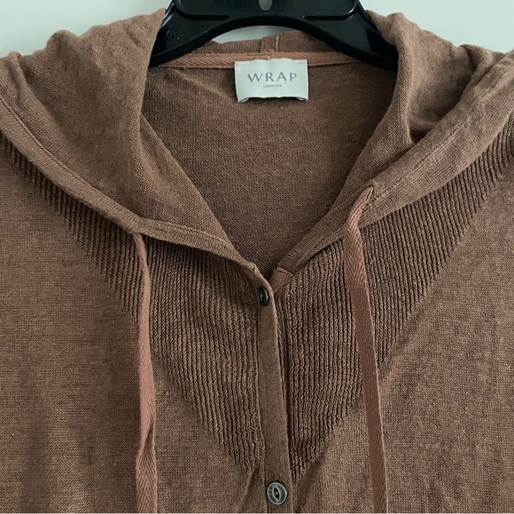 WRAP London 100% linen brown cardigan hooded wrap plus size 20860 - Picture 3 of 7